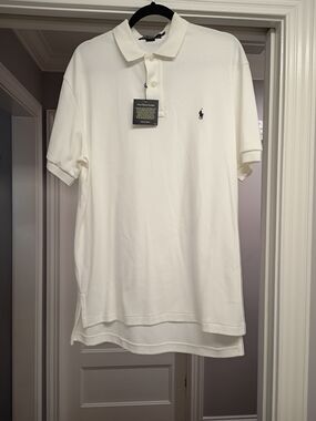 Polo by Ralph Lauren Men's White Classic Polo Shirt, Navy Pony - Medium- New